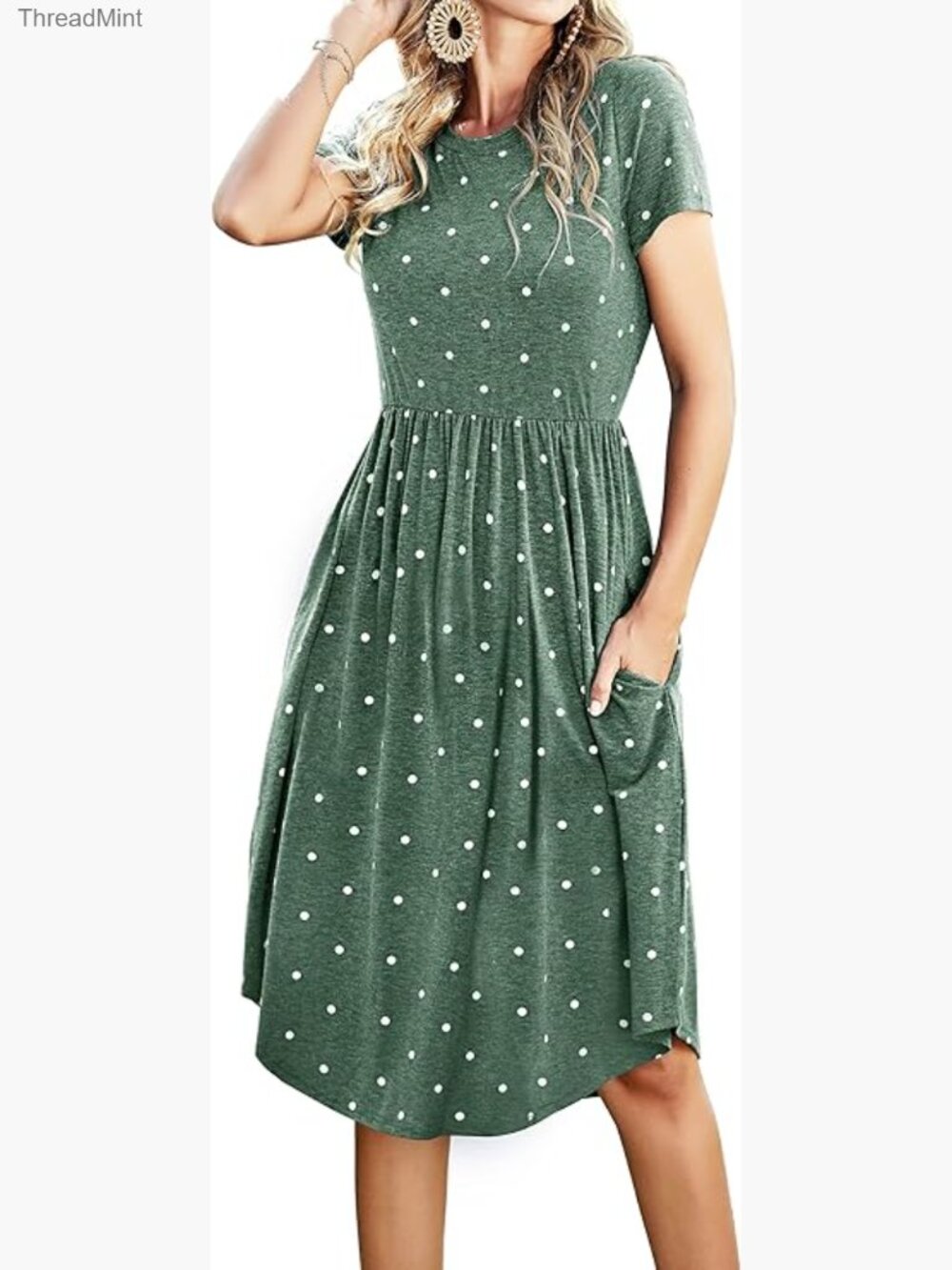 Women's Midi Knee Dress Short Sleeve Pocket Teacher Work Casual - Picture 1 of 6